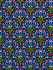 Peacock Green blue Flower mandala ornament banner Textured background. Ornate illustration.