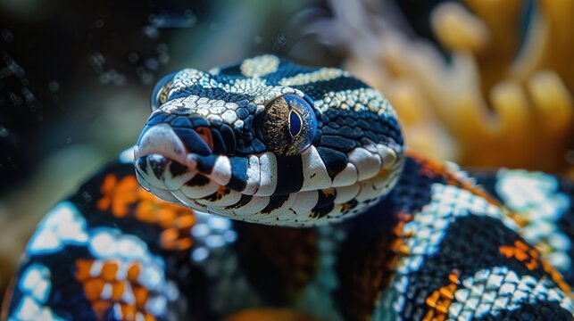 Close up photograph of a banded sea krait