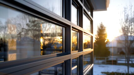 suburban contemporary home's custom window designs, featuring smart glass that adjusts to sunlight