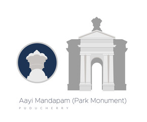 Park Monument (Aayi Mandapam) - Government Park of Pondicherry - Stock Illustration