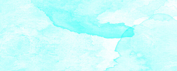 Natural sky beautiful blue and white texture background. Blue watercolor sky background with white clouds illustration. Blue watercolor background with white splash. Paint splash on paper.