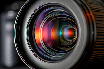 Closeup view of camera lens aperture