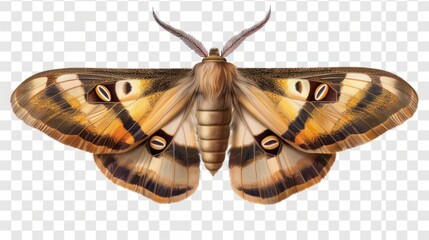 Close up of Moth Insect isolated on transparent png background, entomology collection, anatomy of insect concept.