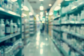 Pharmacy with shelves of products and a customer.