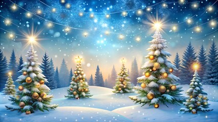 winter Christmas background, where elegant Christmas trees can be seen against the background of falling snowflakes