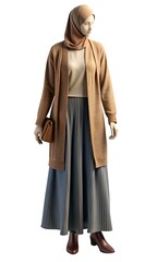 Sophisticated layered look, Mannequin in cardigan, skirt, and handbag