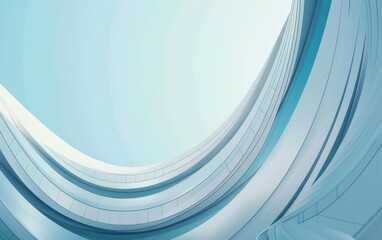 3D render of abstract white curved shapes on a blue background, futuristic building design