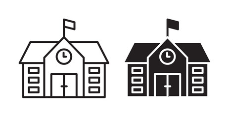 High school building thin line icon set