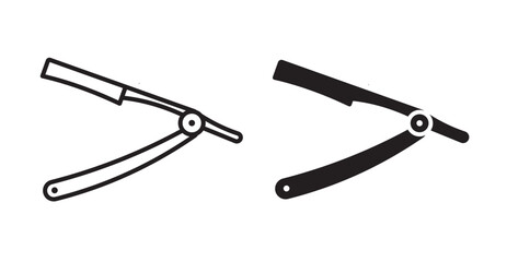 Straight razor thin line icon set