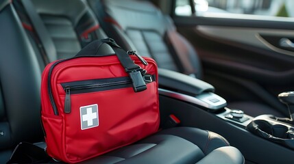A first aid kit in your car's emergency kit ensuring road safety and quick response to emergencies