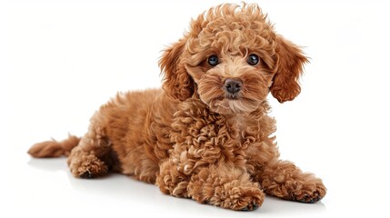 Cute little poodle dog on white background 