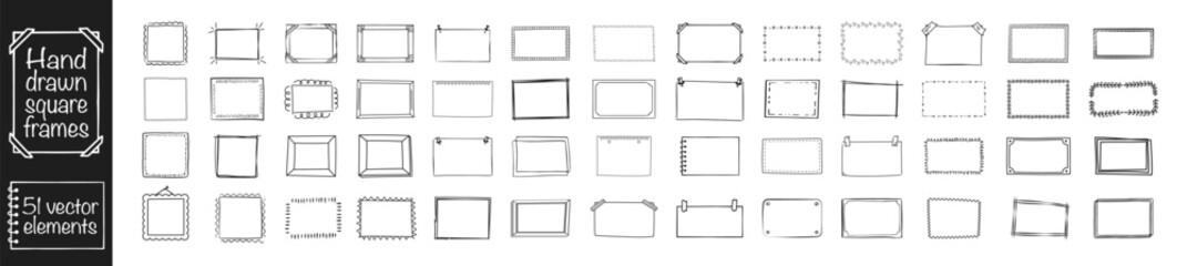 Fototapeta na wymiar Rectangle frame line. Hand drawn frames. Set of frame doodle isolated on transparent background