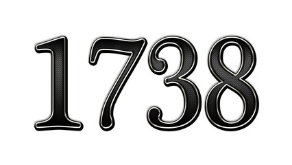 black metal 3d design of number 1738 on white background.	
