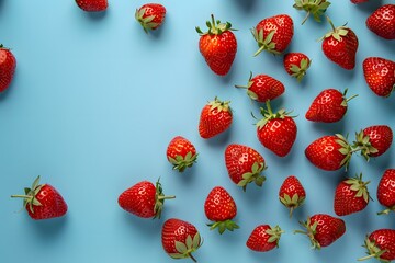 Fresh strawberries on a blue background.