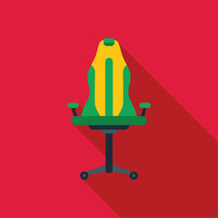 Green and yellow gaming chair with a long shadow on a red background