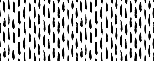 Hand drawn whimsical doodle vertical lines and stripes seamless pattern. Brush drawn scribbles, dashes and strokes. Simple geometric texture, banner design. Vector black ink illustration.