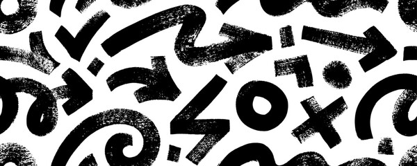 Seamless banner design with doodle bold arrows and swirls, geometric bold shapes.