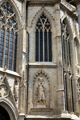 Fototapeta premium Fragment of Amiens Gothic Cathedral (Basilique Cathedrale Notre-Dame d'Amiens, 1220 - 1288). The south tower. Amiens, Somme, Picardie, France.