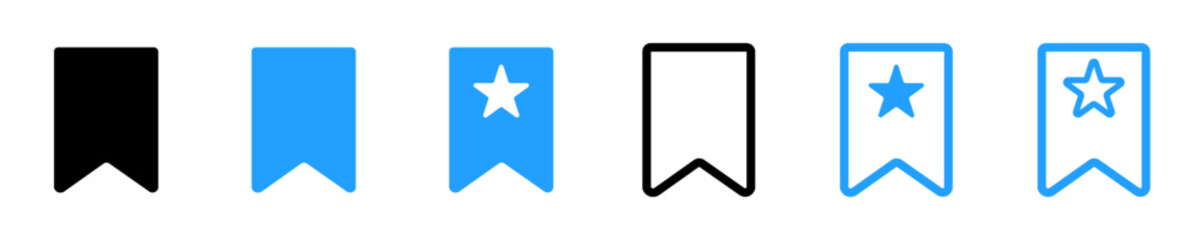 Bookmark icon blue save ribbon, flag icon set for web design vector isolated on white background