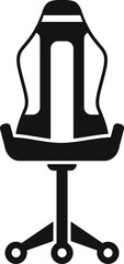 Black silhouette of a modern gaming chair featuring ergonomic design and adjustable features