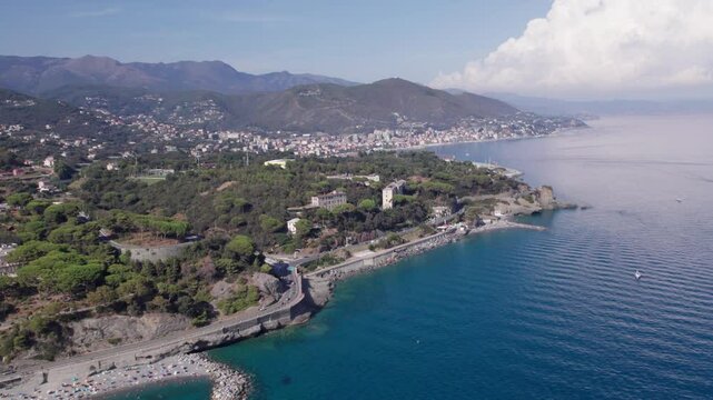 Aerial view of Celle Ligure coast  in the Italian region Liguria