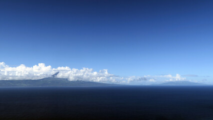 Viewpoint in São Jorge Island, where you can see the Pico Island top of the mountain. Azores,...