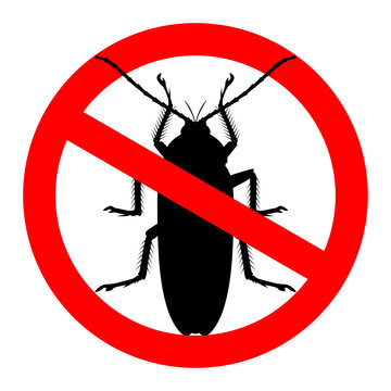 recommend clip art: Stop cockroach sign against insects. Vector illustration of warning symbol with pest silhouettes isolated on white. Sanitation, insecticide