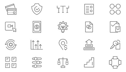 Segmentation targeting positioning line icon set. Stp, marketing, value proposition, management, business, value and company outline icon collection. UI thin outline icon pack