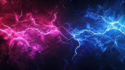 Abstract electric lightning in vivid blue and pink hues, symbolizing conflict and confrontation. Versus screen in gaming...