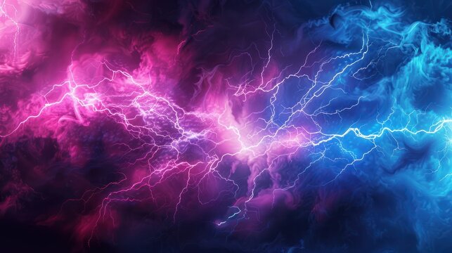Abstract electric lightning in vivid blue and pink hues, symbolizing conflict and confrontation. Versus screen in gaming...