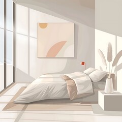 Beautiful Colored Mockup Bedroom Interior with Blank Poster Decoration Art Background Image generative AI