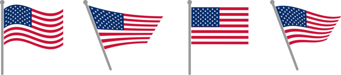 USA flag icons vector set. United States of America flat  badges.Flag of usa vector flat symbol collection.USA flag labels set.Set of American flag icons .