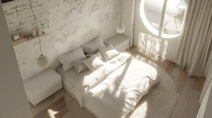 Beautiful Colored Mockup Bedroom Interior with Blank Poster Decoration Art Background Image generative AI