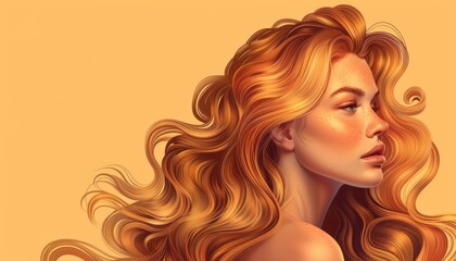 Gorgeous woman with wavy hair in profile Model girl with curly style