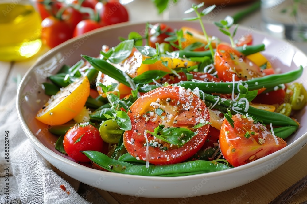 Wall mural green bean tomato and parmesan salad