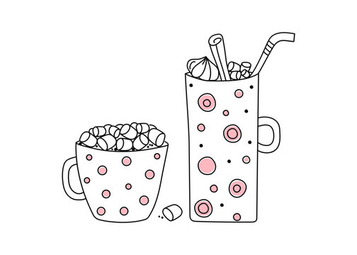 polka dot mugs with marshmallows and drink clip art preview