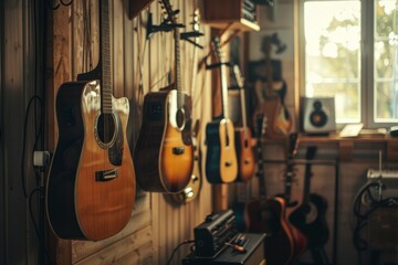 Guitars on studio wall