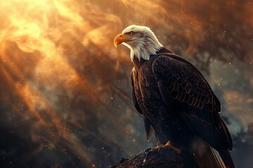 Fototapeta premium American Eagle Bird with God Ray Light Shining Generative Illustration