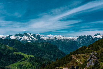 Panoramic view of the mountains in Berchtesgadener Land in Bavaria, Germany.
