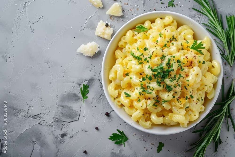 Canvas Prints Herb infused mac and cheese in bowl top view