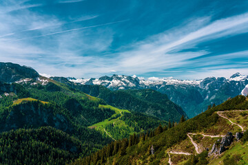 Panoramic view of the mountains in Berchtesgadener Land in Bavaria, Germany.