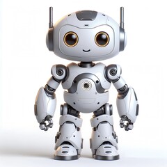 Adorable Chibi Futuristic Humanoid Robot Mascot on Isolated White Background