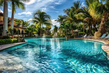 Florida Hotel. Luxury Swimming Pool in Tropical Miami Resort