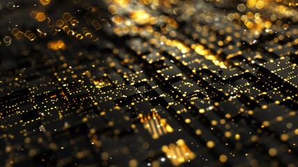 Abstract chaos in gold and black, code pattern in raw style for a striking visual impact