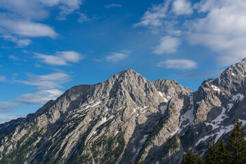 Panoramic view of the mountains in Berchtesgadener Land in Bavaria, Germany.