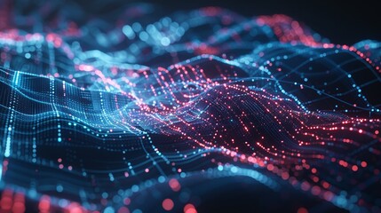 Blockchain data streams with ai in 3d music waves  cyber big data concept for digital networks