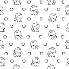 Cute kawaii pomeranian dog. Seamless pattern. Coloring Page. Cartoon character. Vector drawing. Design ornaments.