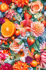 Fototapeta premium seamless tiled flowers and fruits background pattern