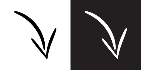 Curved arrow icon vector. Arrow pointer icon sign symbol in trendy flat style. Arrow down vector icon illustration isolated on white and black background