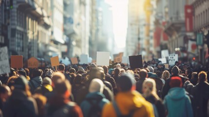 Protesting crowd on the city street.